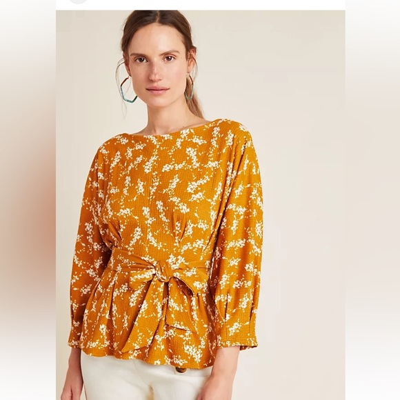 Anthropologie Tops - NEW Anthropologie Dolman Pleated Tie Print blouse top women size XXS